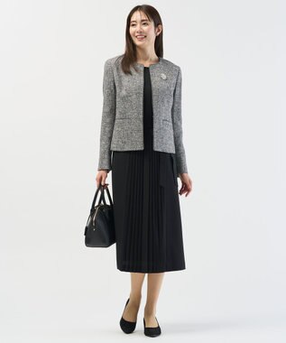J.PRESS LADIES L 【セットアップ対応】Light Tweed ノーカラー ジャケット ブラックMIX系6