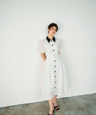 GRACE CONTINENTAL シアーチェックシャツワンピース ホワイト