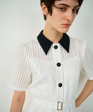 GRACE CONTINENTAL シアーチェックシャツワンピース ホワイト