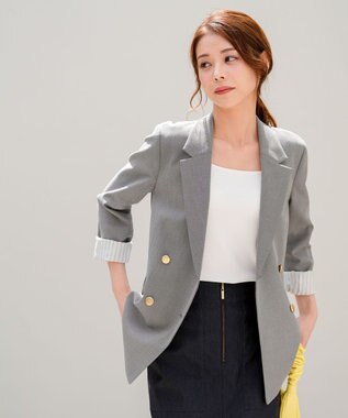 ANY SIS L 褒めらレディストレッチ テーラード ジャケット グレーシャンブレー