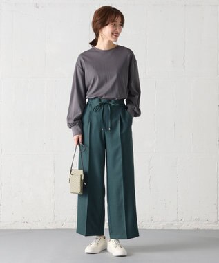ANY 【洗濯機可能/セットアップ対応/ウエストゴム】イージィケア美脚ワイドパンツ グリーン