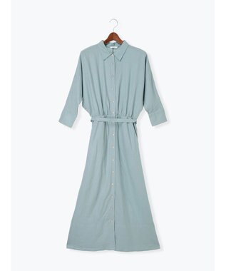Te chichi レーヨンリネン共ベルトシャツワンピース グリーン