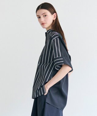 BEIGE， QUARTZ / 異素材コンビ ストライプシャツ