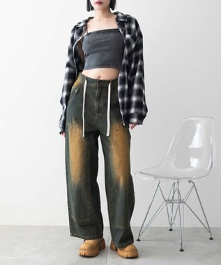 WEGO 【カップ付きインナー】ヴィンテージウォッシュカップインショートキャミ スミクロ