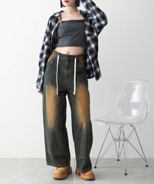 WEGO 【カップ付きインナー】ヴィンテージウォッシュカップインショートキャミ スミクロ