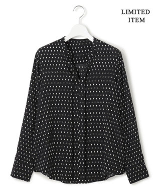 ICB L 【新色追加・WEB限定】BackSatinAmunzen キーネックブラウス ブラックドット系