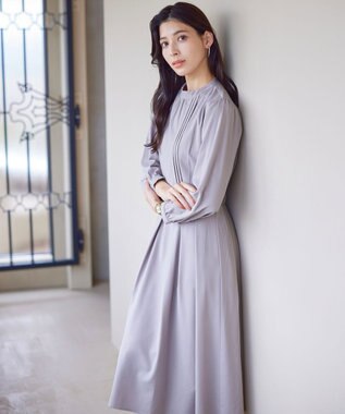 Tiaclasse 【洗える】ハイネックピンタックワンピース グレー