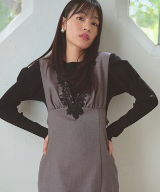 Feroux 美シルエットレース ジャンパースカート グレー系