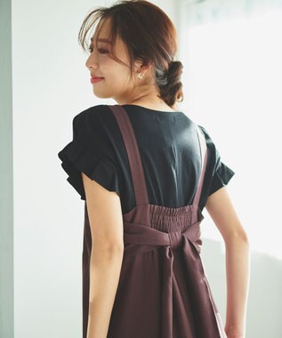 Feroux 【洗える】バックリボン オールインワン ダークブラウン系