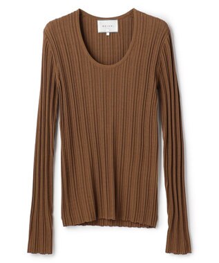 BEIGE， LABRADO / ランダムリブ Uネックニット Brown