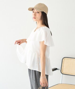 earth music&ecology ラッフルカラーペプラムカットブラウス Off White