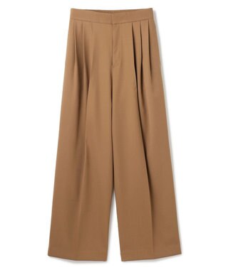 BEIGE， 【洗える】STEVIA / ウール混タックワイドパンツ Brown