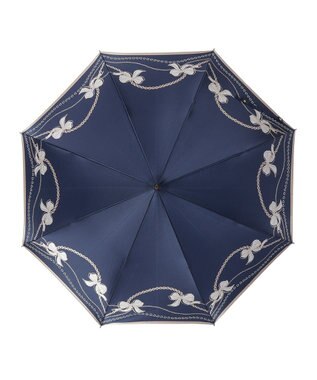 MOONBAT 【雨傘】ランバン オン ブルー (LANVIN en Bleu) リボン ハート ナイロンサテン 長傘 ネイビーブルー