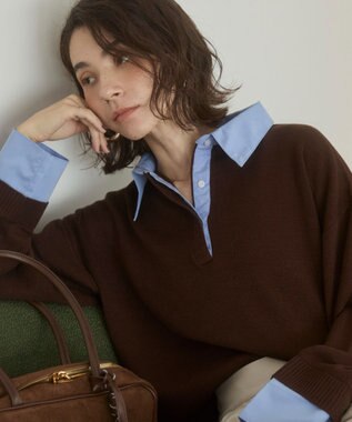 WEGO 【ANGIE VINTAGE】シャツ襟 ドッキング　フェイクレイヤード ニット トップス ブラウンその他