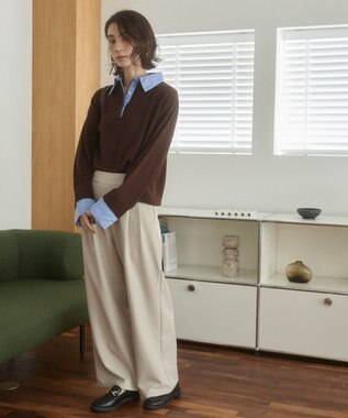 WEGO 【ANGIE VINTAGE】シャツ襟 ドッキング　フェイクレイヤード ニット トップス ブラウンその他