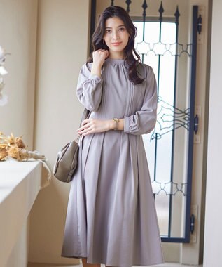 Tiaclasse 【洗える】ハイネックピンタックワンピース グレー