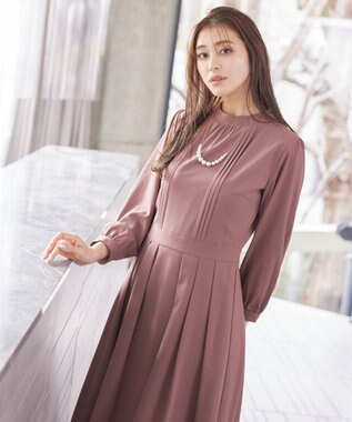 Tiaclasse 【洗える】ハイネックピンタックワンピース ピンク