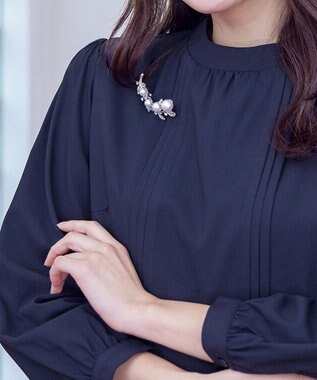 Tiaclasse 【洗える】ハイネックピンタックワンピース ネイビー