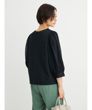 Green Parks 袖異素材使いリップルプルオーバー Black