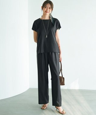 23区 S 【洗える】トリアセスラブストレッチ ワイド パンツ ブラック系