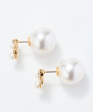 Phoebe クラシカルパール×ビジューバックキャッチピアス ホワイト