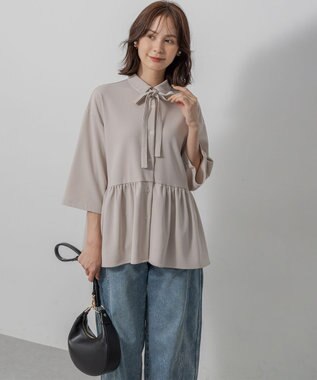 組曲 S ジョーゼットジャージーボウタイチュニック ブラウス ベージュ系