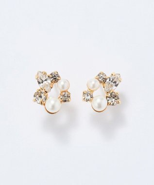 Phoebe クラシカルパール×ビジューバックキャッチピアス ホワイト