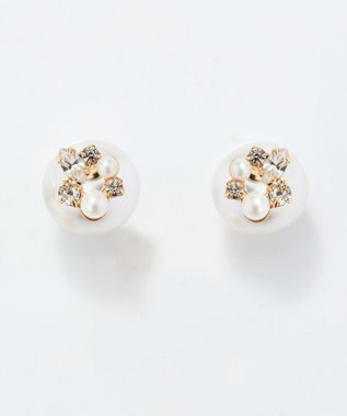 Phoebe クラシカルパール×ビジューバックキャッチピアス ホワイト
