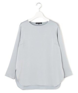 23区 L 【洗える】サテン ロングスリーブ Tシャツ スカイブルー系