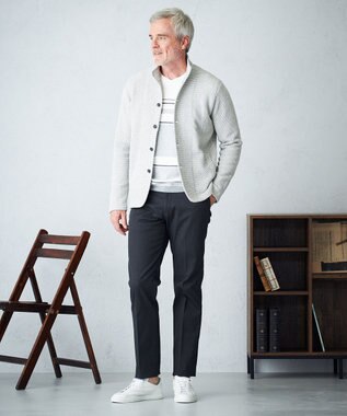 JOSEPH ABBOUD 【キングサイズ・軽くて洗える】ストローヤーンニット カーディガン ライトグレー系