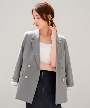 ANY SIS L 褒めらレディストレッチ テーラード ジャケット グレーシャンブレー