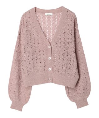 earth music&ecology 透かし編みテープヤーンカーディガン Pink