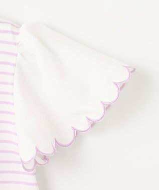 ANY KIDS 袖スカラップ ボーダーTシャツ ラベンダー