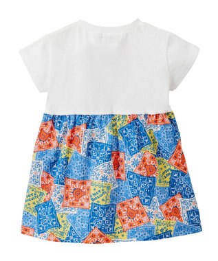 MIKI HOUSE HOT BISCUITS 【80-120cm】バンダナ柄 切り替えワンピース 白