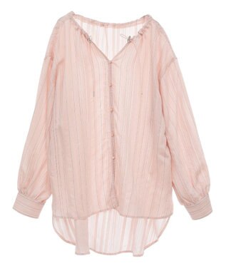 Green Parks ドロストネックシアーストライプチュニック Pink