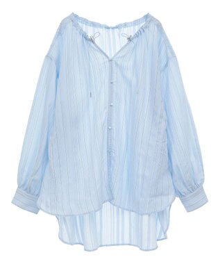 Green Parks ドロストネックシアーストライプチュニック Sax