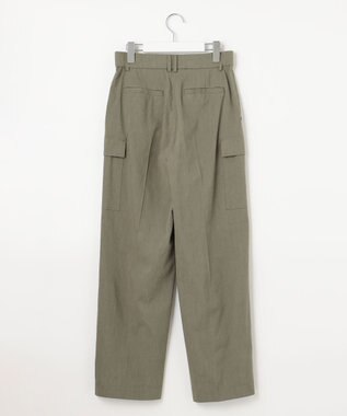 自由区 L 【洗える・ストレッチ素材】リネンヴィスコース ストレッチ カーゴパンツ カーキ系