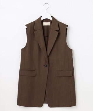 自由区 【接触冷感・速乾・UVカット・撥水・防シワ】リネンライクツイル ミドル丈ジレ ダークブラウン系