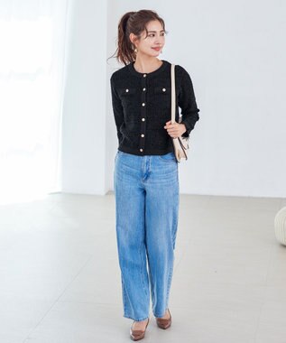 Tiaclasse 【洗える】ツイードニットカーディガン ブラック