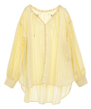 Green Parks ドロストネックシアーストライプチュニック Yellow
