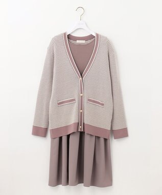 ANY SIS 【美人百花11月号掲載】クラシカルカーデ×ミディワンピ セット レトロピンク