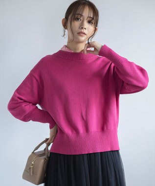組曲 コットンカシミヤ混 クルーネックニット ラズベリー系