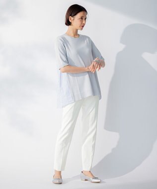 自由区 【洗える】ハイツイストコットンアセテート バックデザイン プルオーバーニット ライトグレー系1