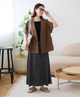 Green Parks 麻調合繊フレンチスリーブジャケット Brown