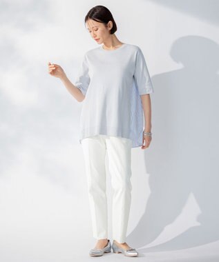 自由区 【洗える】ハイツイストコットンアセテート バックデザイン プルオーバーニット ライトグレー系1