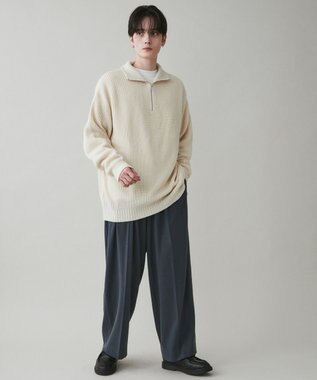 WEGO 起毛TR ワイドストレートスラックス ブルーその他