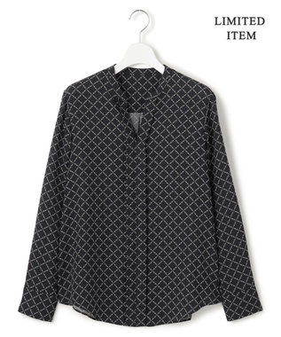 ICB L 【新色追加・WEB限定】BackSatinAmunzen キーネックブラウス ブラックベース×スクエアビット柄系