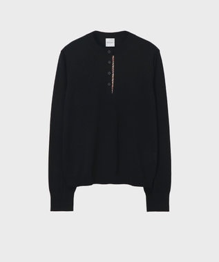 Paul Smith ドレープウール ストライプ ヘンリーネック ニット ブラック