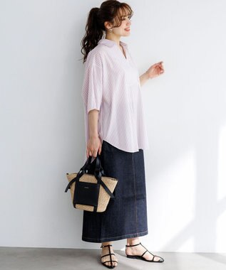 23区 L 【Lサイズ限定】リラックスシルエット スキッパーシャツ ピンク系