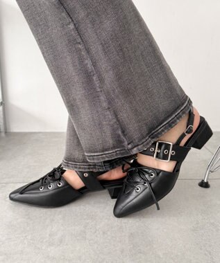 WEGO レースアップポインテッドシューズ ブラック